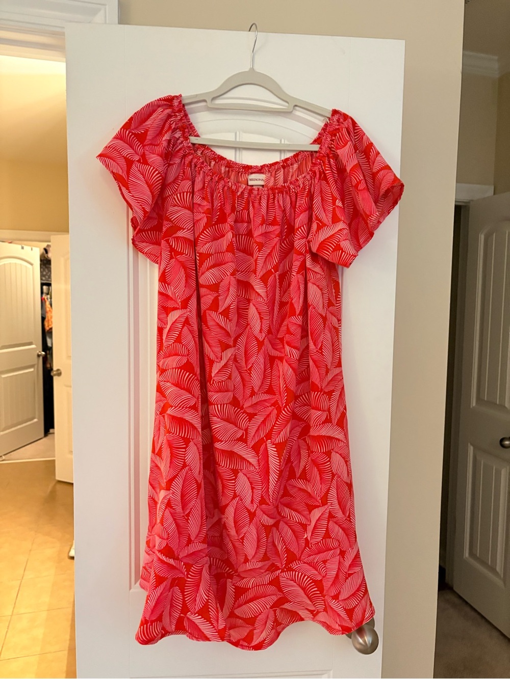 Merona Coral Leaf-Print Off-Shoulder knee length Dress